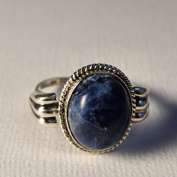 NIB Semi VTG 925 Lapiz Azuli Scroll Cocktail Ring Sz 7 - Picture 9 of 16